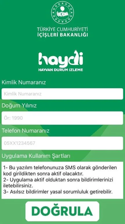 Hayvan Büro Amirliği Numarası ve Bilgileri 11 haydi uygulaması arayüzü